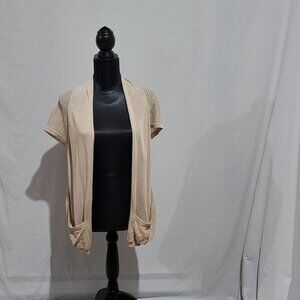 Andrea Jovine cardigan sweater light brown cocoon crochet neutral pockets new
